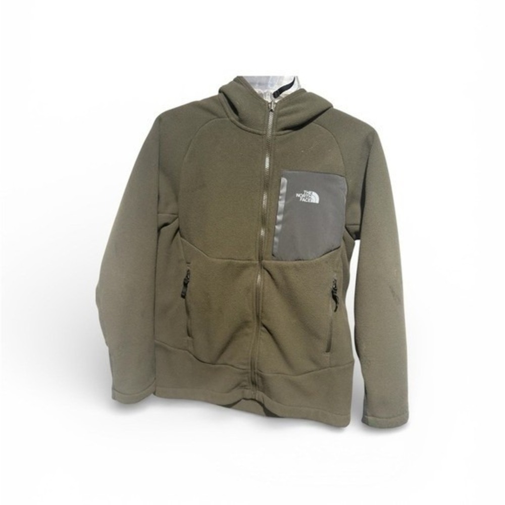 The North Face Fleece Hoodie Boys L 14/16 Olive Green Good Sherpa Lined Zip